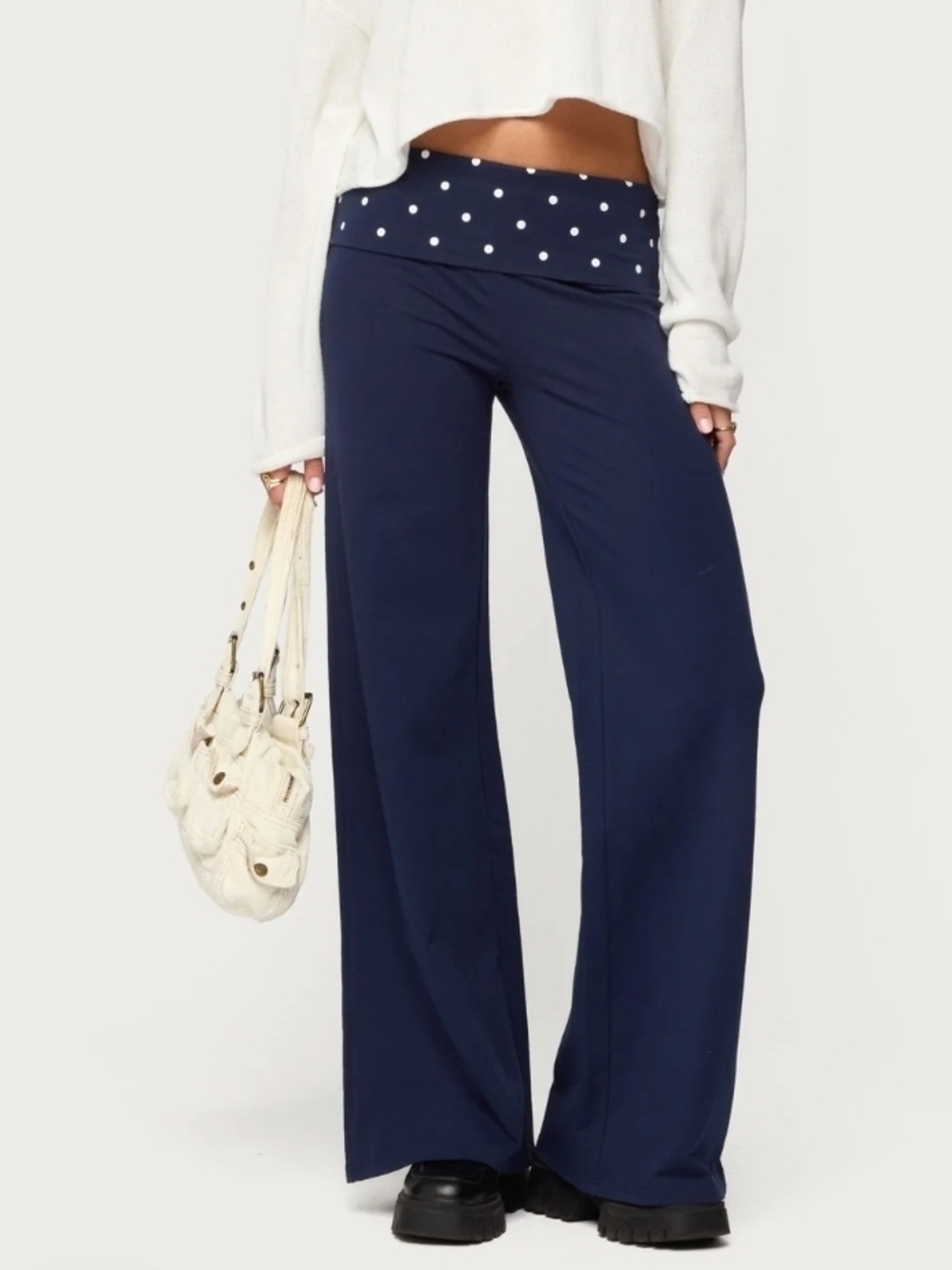 Edikted Foldover Wide Leg Pants Navy